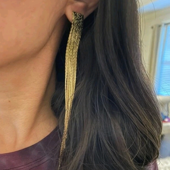 💖 2/$30 Women's yellow Gold plated long tassel elegant formal evening earrings - Picture 8 of 11